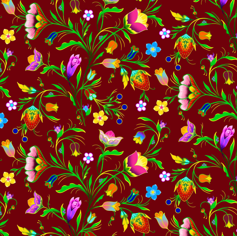 Turtle Island - Floral - Maroon