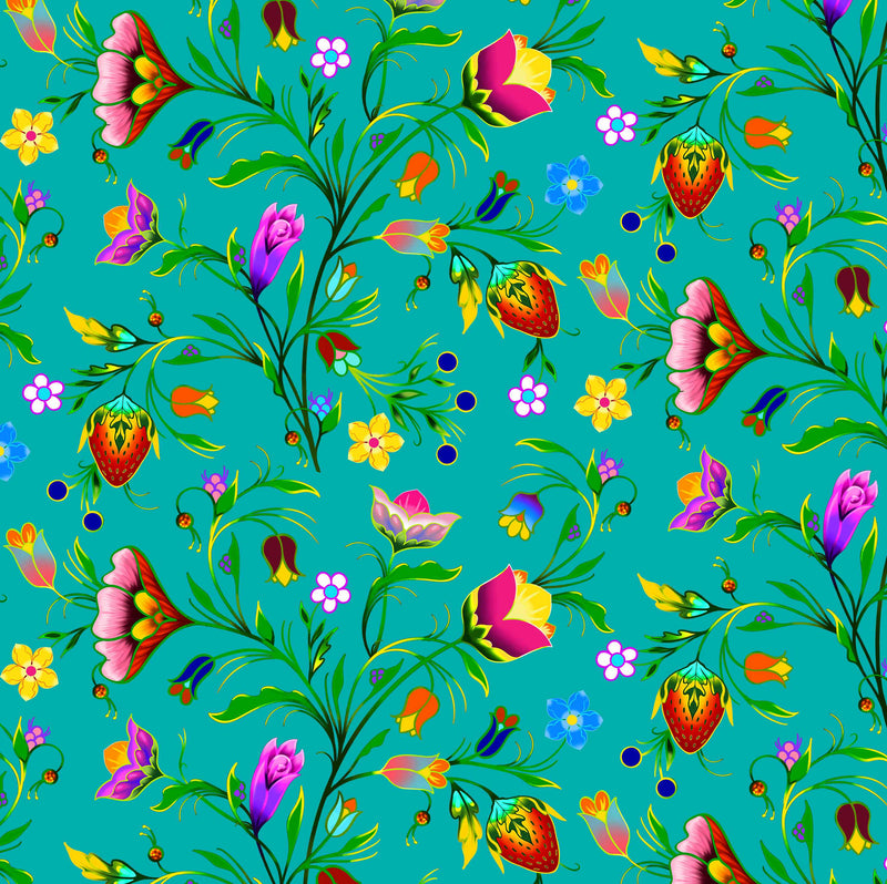 Turtle Island - Floral - Turquoise