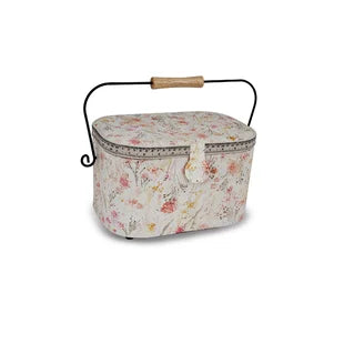Sewing Basket Cream Oval Metal Handles