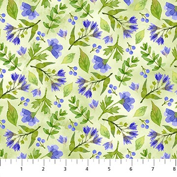 Pressed Flowers - Green Multi Blue Flower Toss