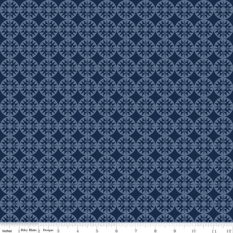 Winter Barns Quilt - Compass - Navy