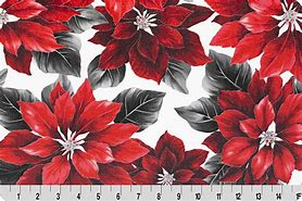 Hoffman Holiday Red Poinsettia Digital Cuddle 58/60" Ice/silver