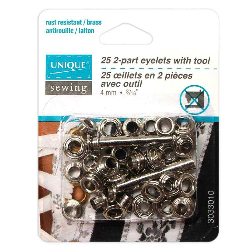 Unique 25 2-part eyelets with tool - silver