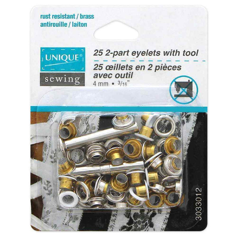 Unique 25 2 part eyelets with tool - white