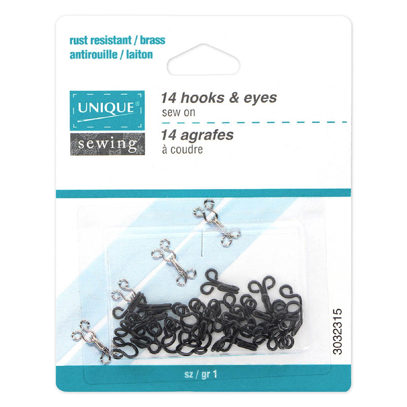 Unique 14 hook and eyes - black