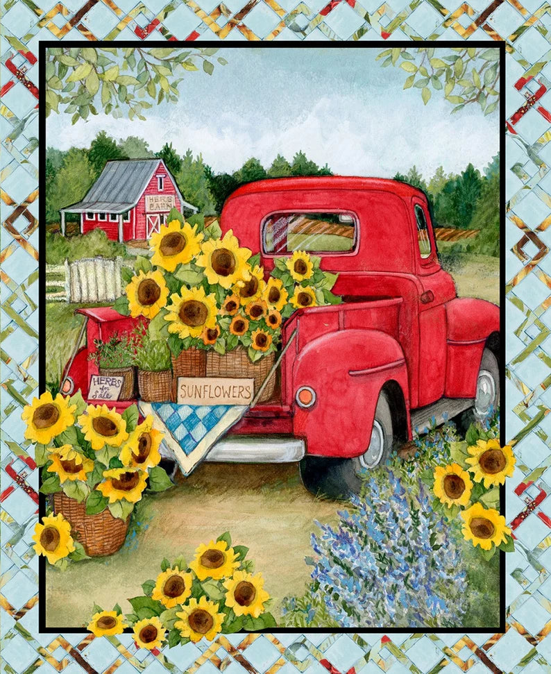 Red Trucks & Sunflowers - Panel