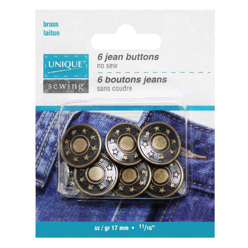 Unique 6 Jean buttons - brass